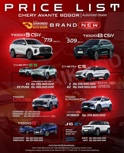 Pricelist Harga Chery tambelang 2025